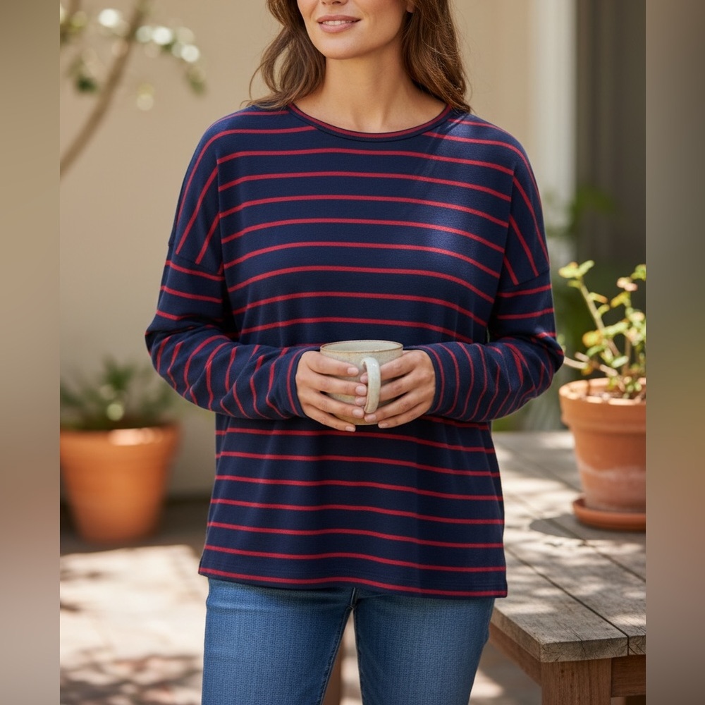 Bimba Y Lola Kids Long Sleeve Navy and Red Striped Tee